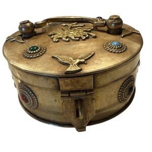 Vintage Brass Trinket or Jewelry Box with Gem Accents